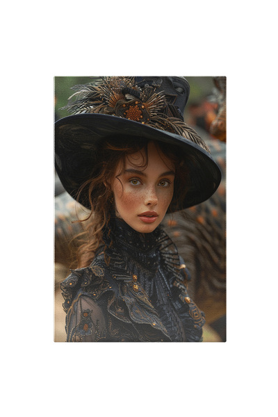 StoryGift Romania Tablou Canvas Fata In Rochie Neagra Cu Palarie Si Par Saten...