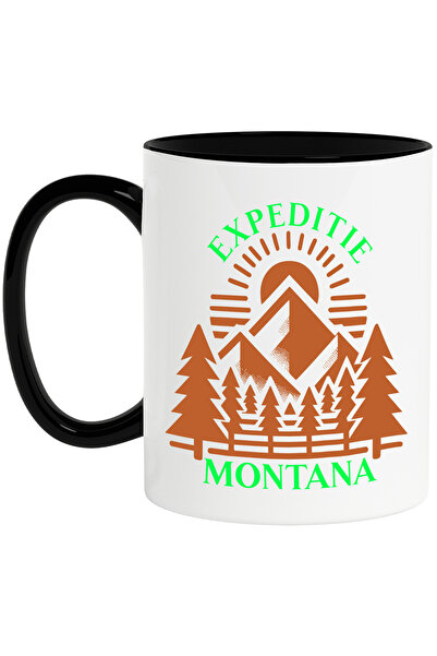 StoryGift Romania Cana Expeditie Montana Natura Munte Camping Aventura, 330ml, Ceramica Cu Maner N, Cu Maner Negru Stg