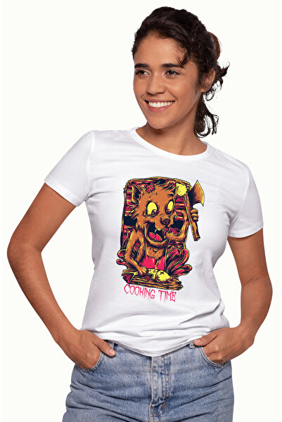 StoryGift Romania Tricou Femei Cu Portret Pisica Nebuna Cu Un Topor Si Peste ...