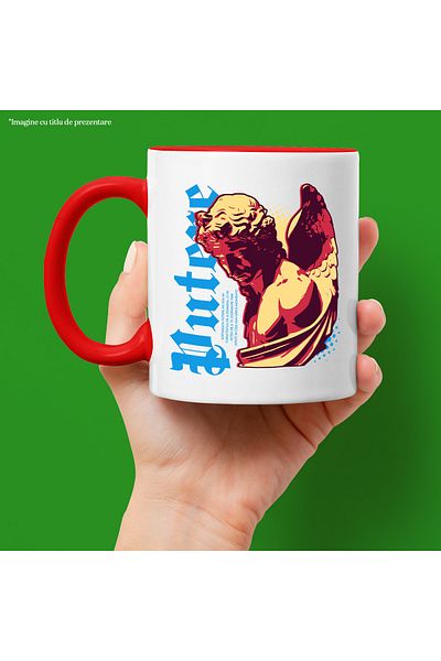 StoryGift Romania Power Mug, Angel, 330ml, Ceramic with Red Handle, With Red Handle STG ,STG ,STG