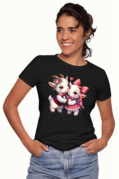 StoryGift Romania Tricou Femei Cu 2 Iezi, Ilustratie, Indragostiti, Afectiune...