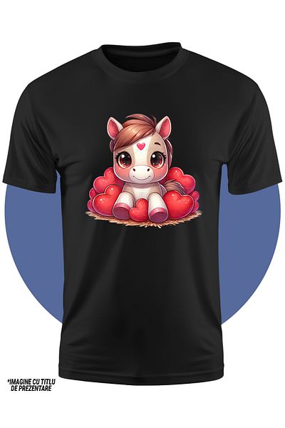 StoryGift Romania Tricou Copii Cu Un Calut Vesel Care Are O Inimioara Pe Frunte, Multe Inimi In Jur, Fericir
