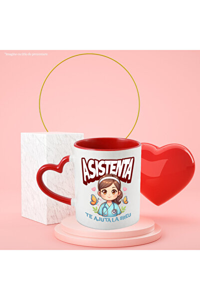 StoryGift Romania Cana cu Asistenta medicala Cu Tinuta Albastra Fluturi Colorati Text Asistenta Te, Cu Maner Inim STG