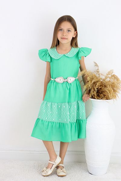FESSHERA 👗   Set rochie și curea pentru fete cu guler din dantelă cu volane - Design special 👗   (cadou geantă)