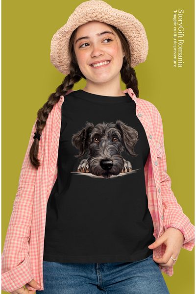 StoryGift Romania Tricou Femei Cu Un Caine Blanos Care Priveste Surprins, Ilustratie, Curiozitate, Blk_m