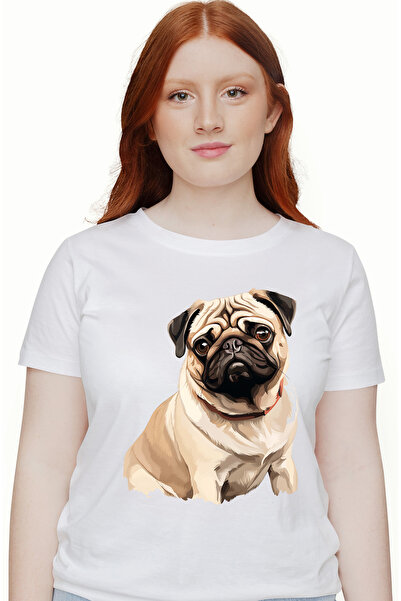 StoryGift Romania Tricou Femei Cu Un Catel Pug Trist, Ilustratie, Ochi Aproap...