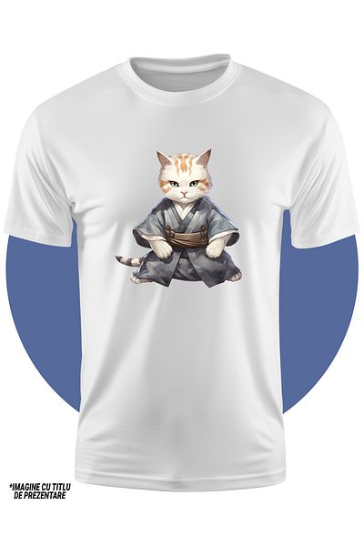 StoryGift Romania Tricou Copii Cu O Pisica Suparata, Ilustratie, Vestimentatie De Samurai, Luptatoare, Irita