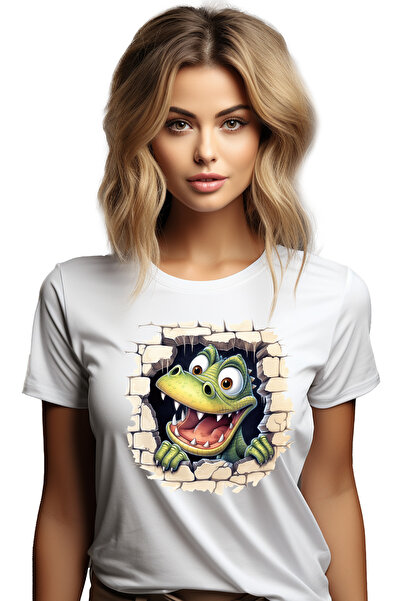 StoryGift Romania Tricou Femei Cu Un Dinozaur Curios Care Scoate Capul Printr...