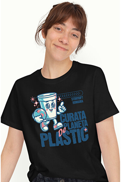 StoryGift Romania Tricou Femei Curata Planeta De Plastic Cos De Gunoi Recicla...