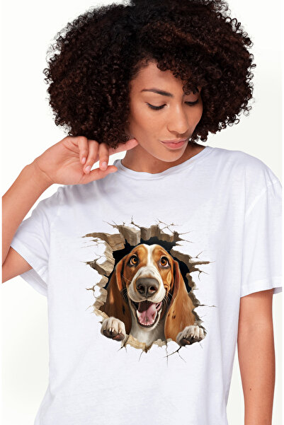 StoryGift Romania Tricou Femei Cu Un Caine Jucaus Care Scoate Capul Printr-un...