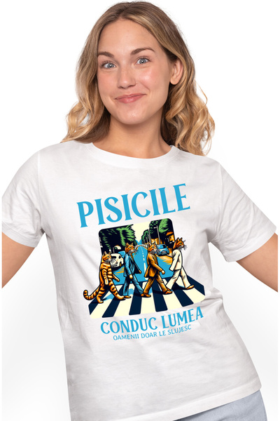 StoryGift Romania Tricou Femei Pisici In Costum Traversand Strada, Conduc Lum...