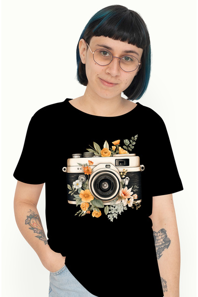 StoryGift Romania Tricou Femei Cu Aparat De Fotografiat, Flori Galbene, Ilust...