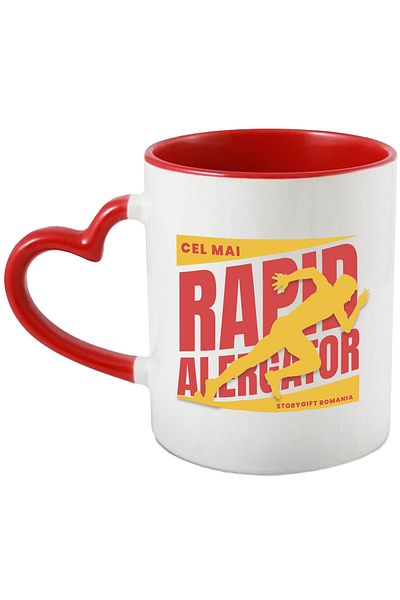StoryGift Romania Cana Cu Silueta Umana Alergare Maraton Sport Copii Viteza Text In Limba Romana C, Cu Maner Inim Stg