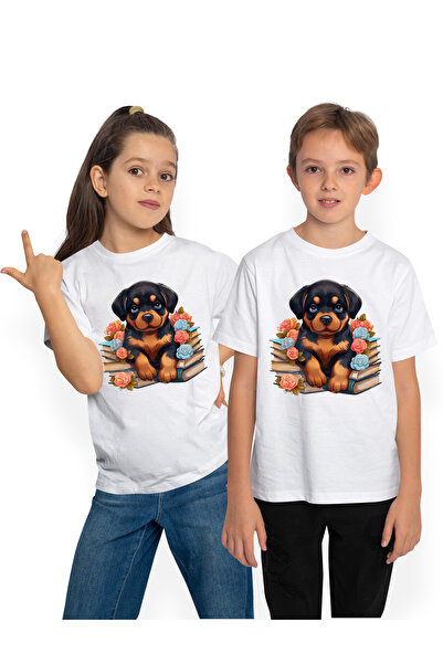 StoryGift Romania Tricou Copii cu un catelus Rottweiler care sta pe niste car...
