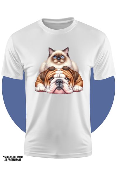 StoryGift Romania Tricou Copii Cu O Pisicuta Si Un Catelus, Ilustratie, Prietenie, Intelegere, Jucausi, Pent