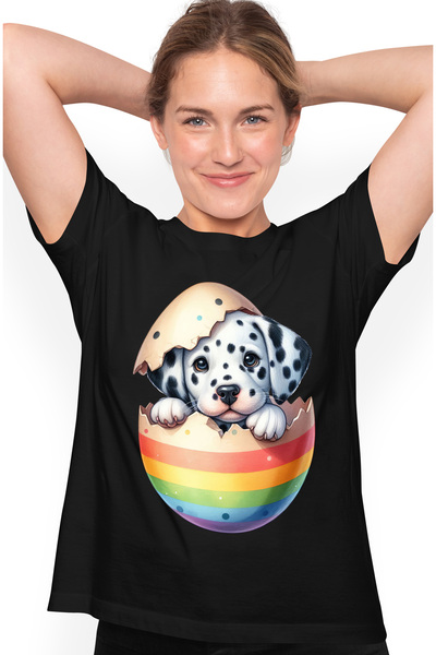 StoryGift Romania Tricou Femei Cu Un Catel Dalmatian Care Iese Dintr-un Ou Sp...