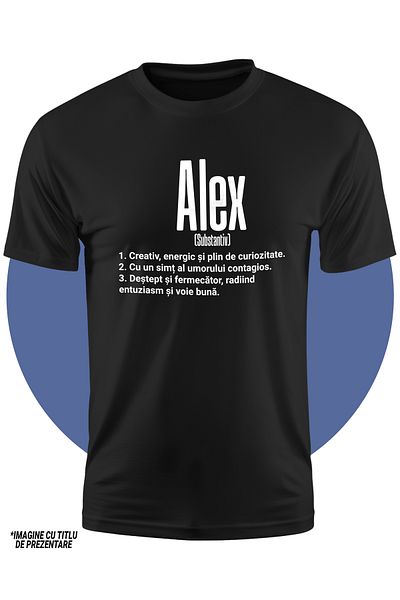 StoryGift Romania Tricou Copii Baieti Cu Numele Alex, Cu Mesaj Motivational, Creativ, Energic, Curios, Deste