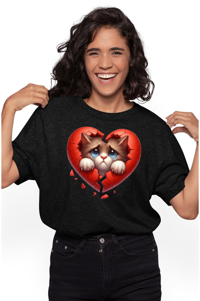 StoryGift Romania Tricou Femei Cu O Pisicuta Trista Care Lacrimeaza, Ilustrat...