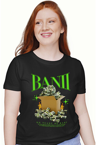 StoryGift Romania Tricou Femei Un Tean De Bani Romanesti - 500 Ron, Cu Imprimeu Pe Fata, 100% Bum Blk_l