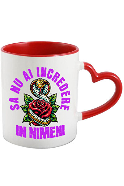 StoryGift Romania Mug with Snake and Red Rose, Text Trust No One, Ceramic, 33...