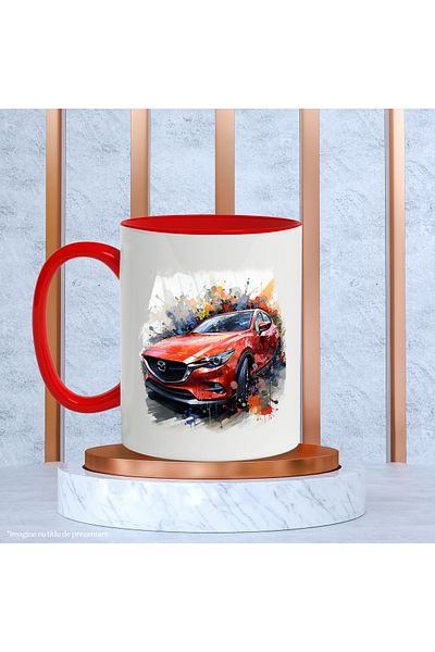 StoryGift Romania Car Mug, Brand, Mazda, Wheels, Paint Splashes, Multicolor 330 ml, Ceramic, With ,STG.