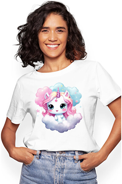 StoryGift Romania Tricou Femei Cu Un Unicorn Care Sta Pe Un Norisor, Ilustrat...