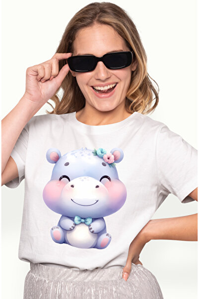 StoryGift Romania Tricou Femei Cu Un Hipopotam Vesel, Ilustratie, Zambeste, T...