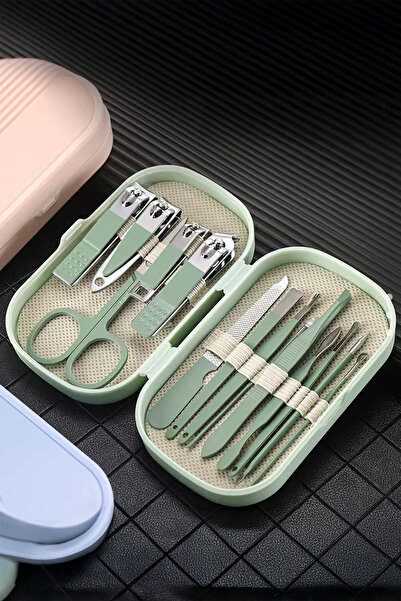 TEMBAY Çantalı Manikür Pedikür Seti 14 Parça El Ayak Tırnak Bakımı Tırnak Makası Profesyonel Full Set