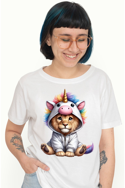 StoryGift Romania Tricou Femei Cu Un Pui De Leu Costumat Intr-un Unicorn, Ilu...