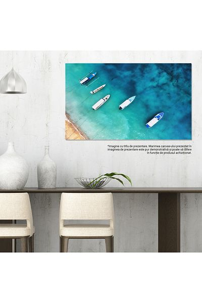 StoryGift Romania Tablou Canvas Barci Pe Suprafata Apei Vedere De Sus, Turcoaz Perspectiva Aeriana, Barci, Apa, O