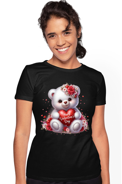 StoryGift Romania Tricou Femei Cu Un Ursulet De Plus, Ilustratie, Flori, Tran...