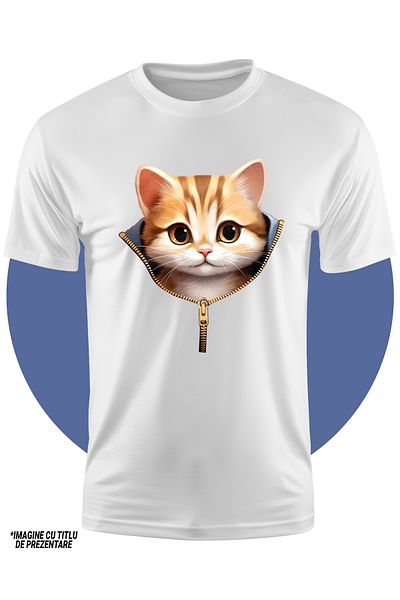 StoryGift Romania Tricou Copii Cu Un Pisoi, Ilustratie, Fermoar, Surprins, Felina, Pentru Iubitorii De Pisic