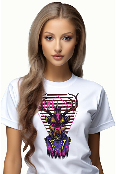 StoryGift Romania Tricou Femei Cu Portret Cerb Cu Ochelarii De Soare Si Costu...