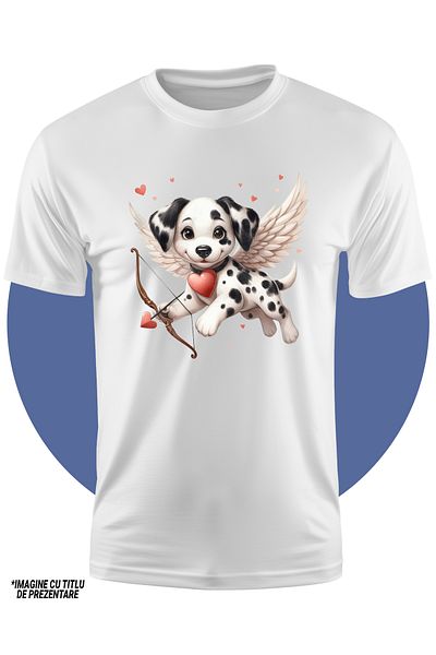 StoryGift Romania Tricou Copii Cu Un Catelus Dalmatian Care Trage Cu Arcul, Ilustratie, Cupidon, Indragostir