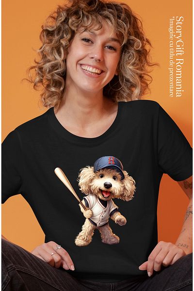 StoryGift Romania Tricou Femei Cu Un Catel Blanos Care Joaca Baseball, Ilustratie, Meci Greu, Comp Blk_l