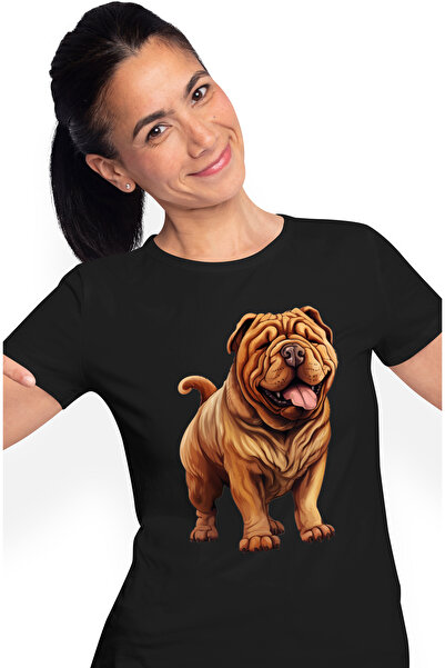 StoryGift Romania Tricou Femei Cu Un Caine Shar Pei, Ilustratie, Ochi Inchisi, Lenes, Limba Scoasa Blk_m
