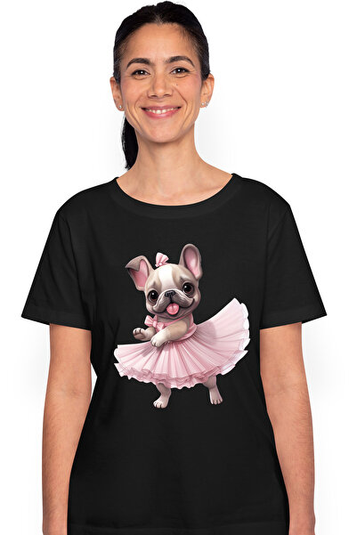 StoryGift Romania Tricou Femei Cu French Bulldog Care Danseaza, Caine, Animal De Companie, Ilustra Blk_m