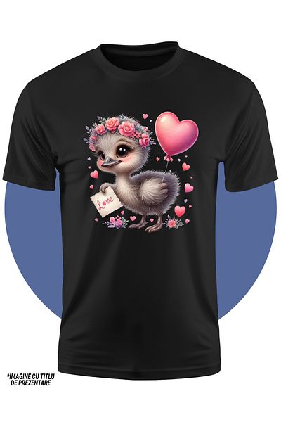 StoryGift Romania Tricou Copii Cu Un Puisor Cenusiu Care Tine O Foita Cu Mesajul "love", Ilustratie, Iubire,