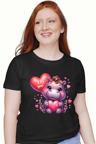 StoryGift Romania Tricou Femei Cu Un Pui De Hipopotam Care Tine O Inima In Br...
