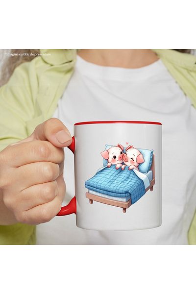 StoryGift Romania Mug with a piglet and a piglet | illustration | bedtime | stay in bed | p, Cu ,STG .