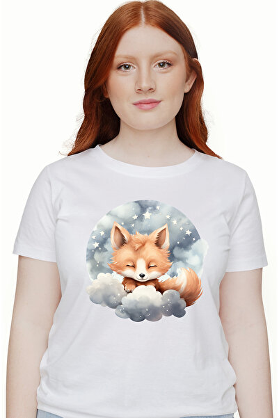 StoryGift Romania Tricou Femei Cu O Vulpita Care Doarme, Ilustratie, Noapte, ...