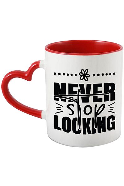 StoryGift Romania Cana Cu Mesaj Motivational In Limba Engleza "never Stop Looking" - Nu Te Opri Di, Cu Maner Inim Stg