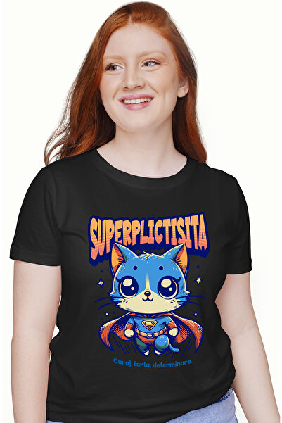 StoryGift Romania Tricou Femei Super Plictisita, Supererou, Pisica Zburand, C...