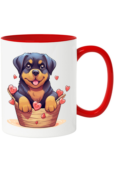 StoryGift Romania Cana Cu Un Catel Rottweiler Care Sta Intr-un Cosulet | Inim...