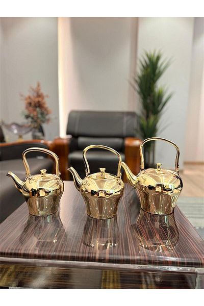 aljahwari 3-piece teapot set, complete with stainless steel, gold