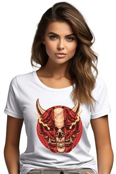 StoryGift Romania Tricou Femei Cu Diavol, Craniu, Flacari, Coarne, Cerc, Mult...