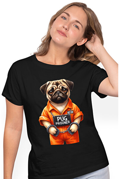 StoryGift Romania Tricou Femei Cu Un Catel Pug, Ilustratie, Prizonier Intr-o ...