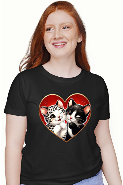 StoryGift Romania Tricou Femei Cu 2 Pisicute Vesele, Ilustratie, Prietenie, A...