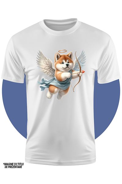 StoryGift Romania Tricou Copii Cu Un Catel Akita Inu Cupidon, Ilustratie, Trage Cu Arcul, Indragostire, Zboa