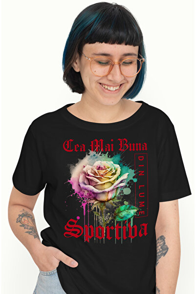 StoryGift Romania Tricou Femei Cu Textul Cea Mai Buna Sportiva, Din Lume, Flo...
